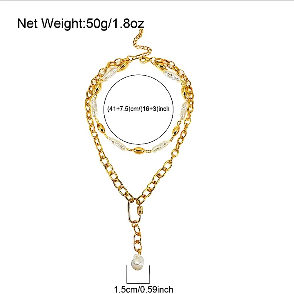 Multilayer Chunky Chain Link Pearl Statement Necklace - Picture 8 of 8